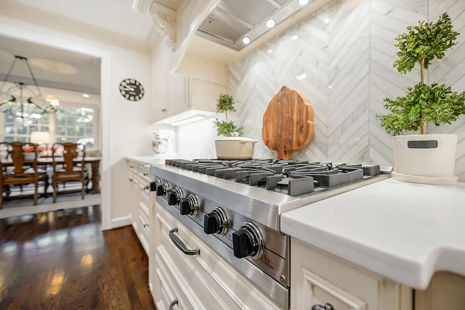 Closeup interior photo of a kitchen stove area